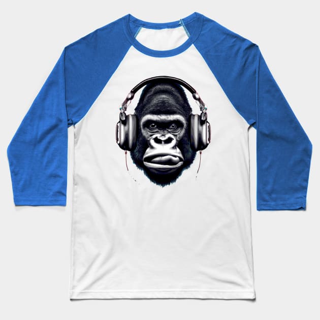 Headphone Gorilla Baseball T-Shirt by poppijanne